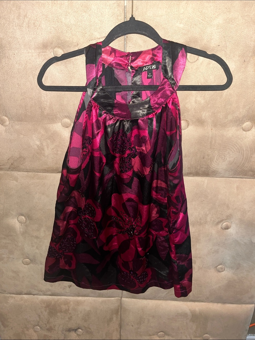 Apt. 9 Raspberry and Black Floral Satin Halter Top